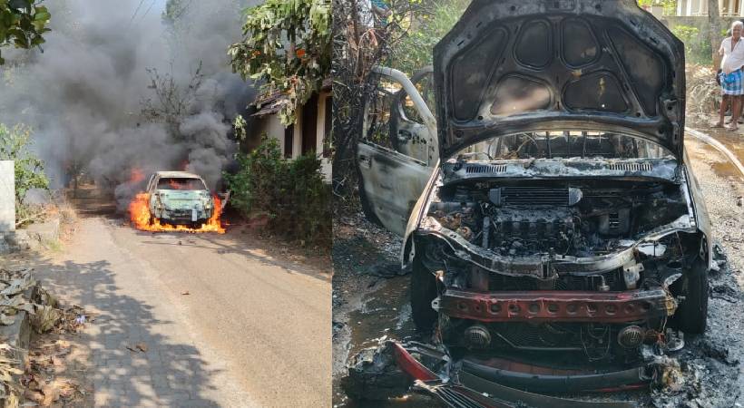 kalady + car caught fire